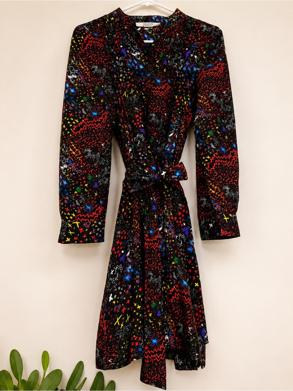 Zadig & Voltaire Cosmic Print Wrap Dress — Electric Graffiti — Size S